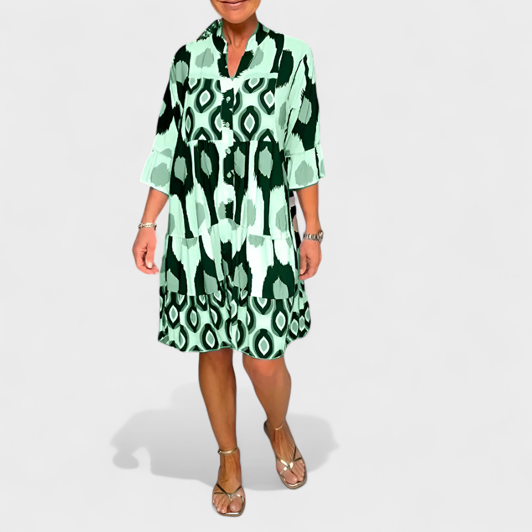 Suciana | Printed Tiered Button Front Dress