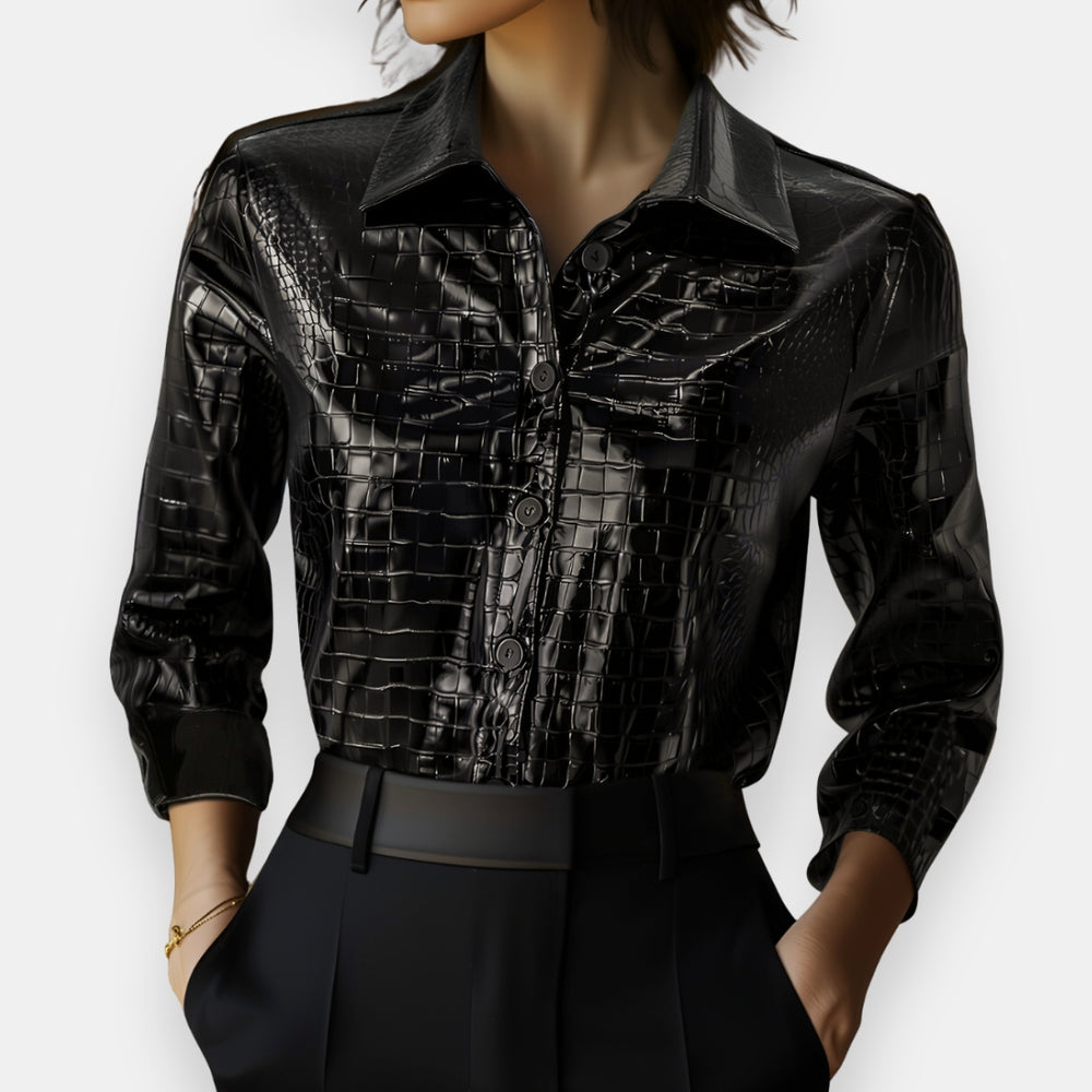 Marcella | Crocodile Texture Button Front Shirt Blouse