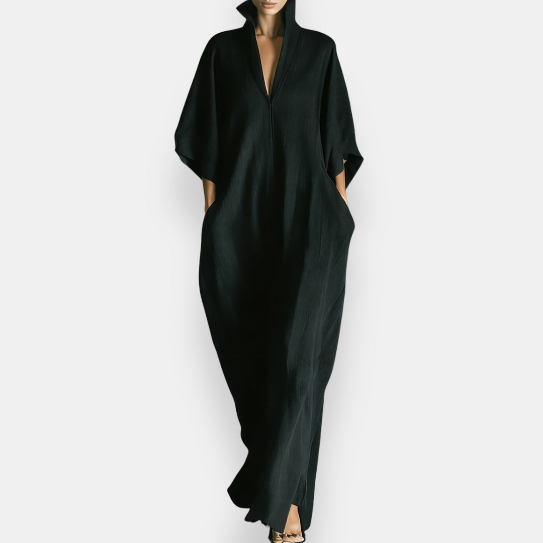 Maricel | Maxi Dress With Stand Collar Pockets