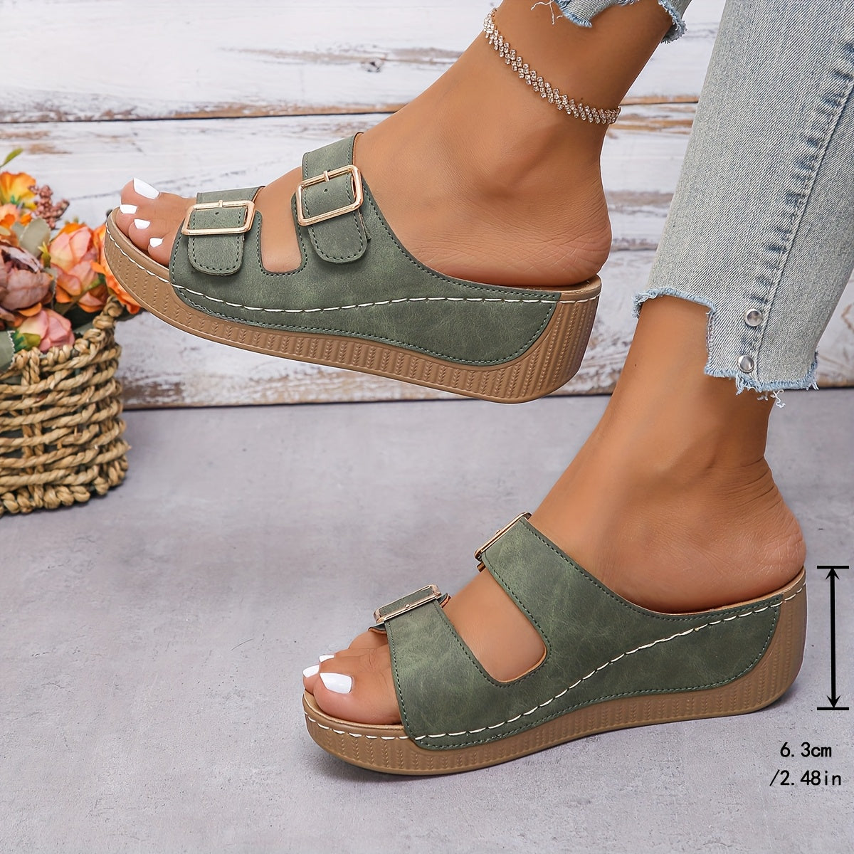 Zayira | Double Buckle Open Toe Wedge Sandals