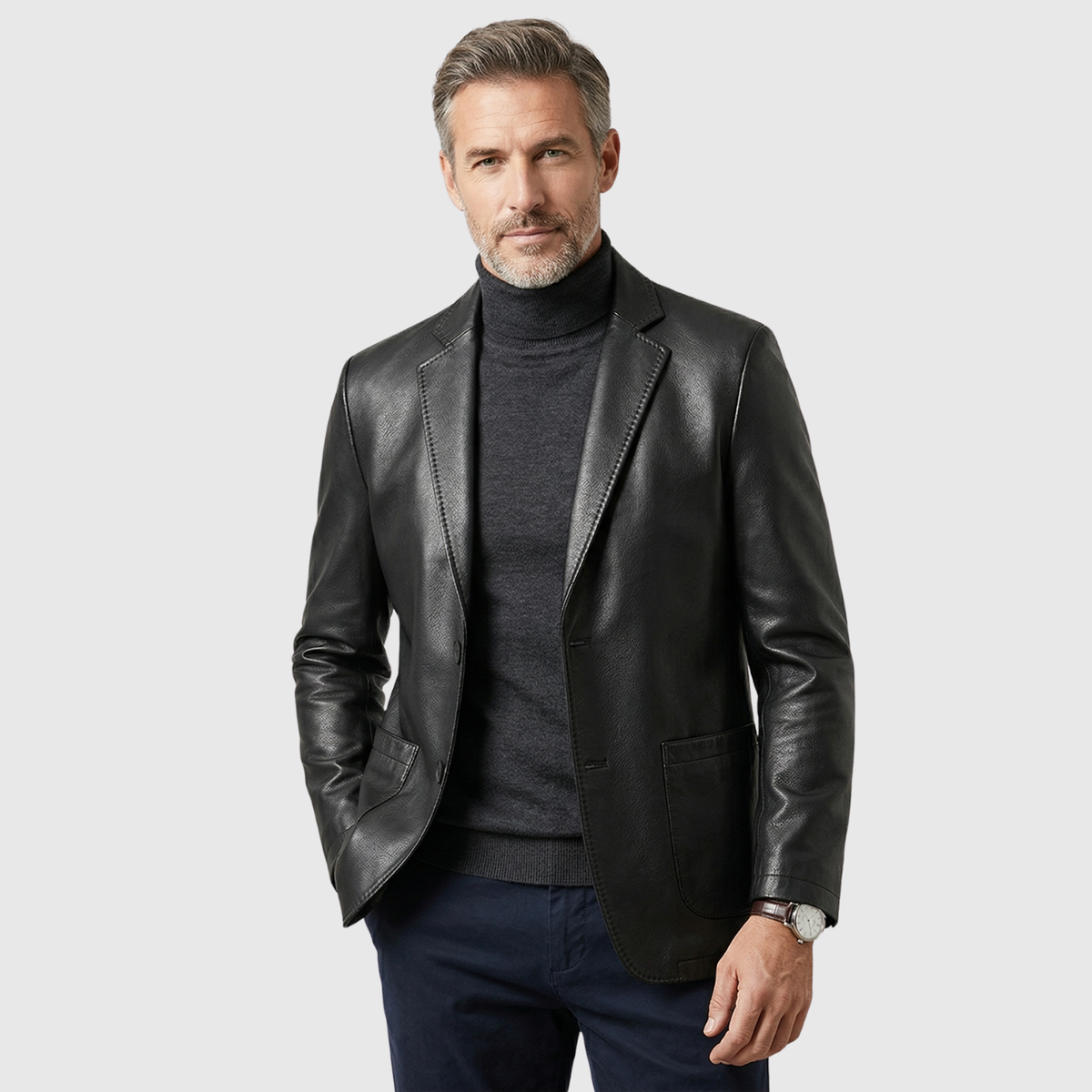 Emil | Blazer Style Leather Jacket with Button Closure