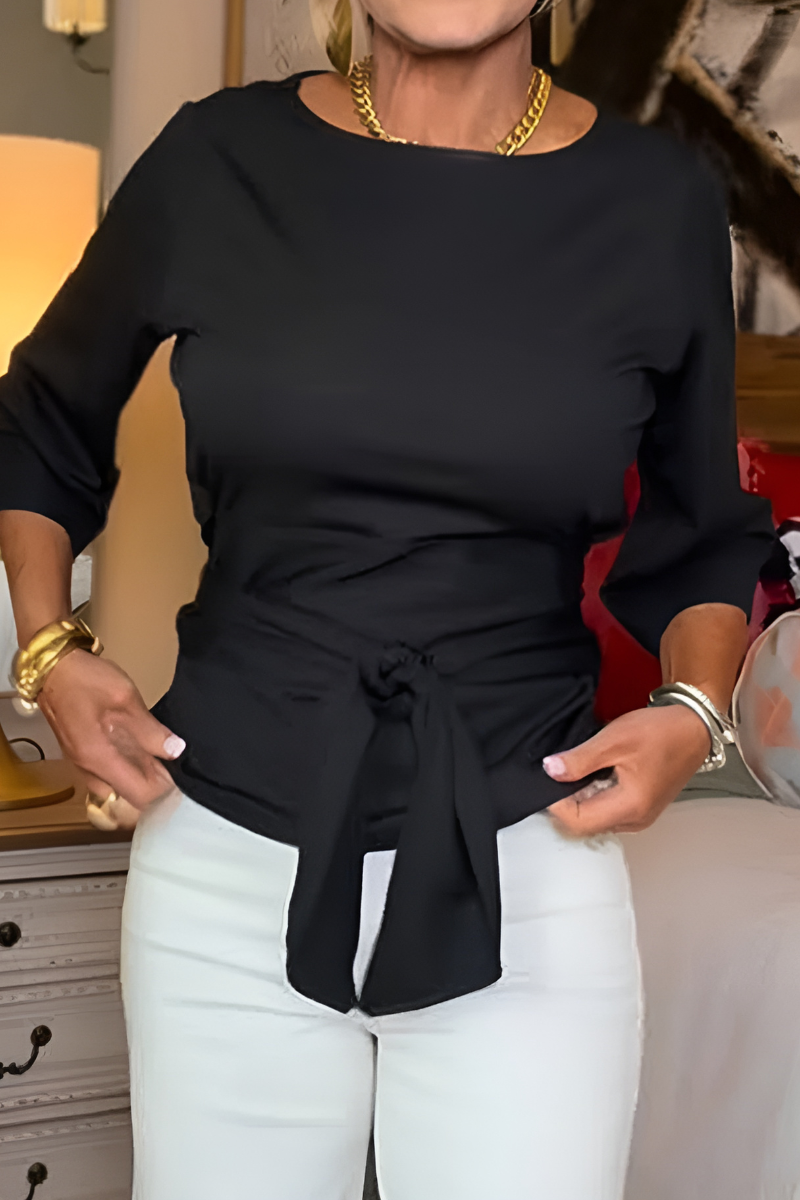 Shaniera | Tie Front Three Quarter Sleeve Top