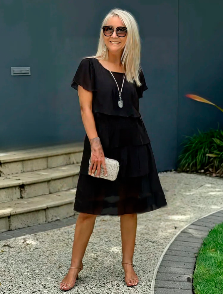Ashfi | Tiered Flutter Sleeve Midi Dress