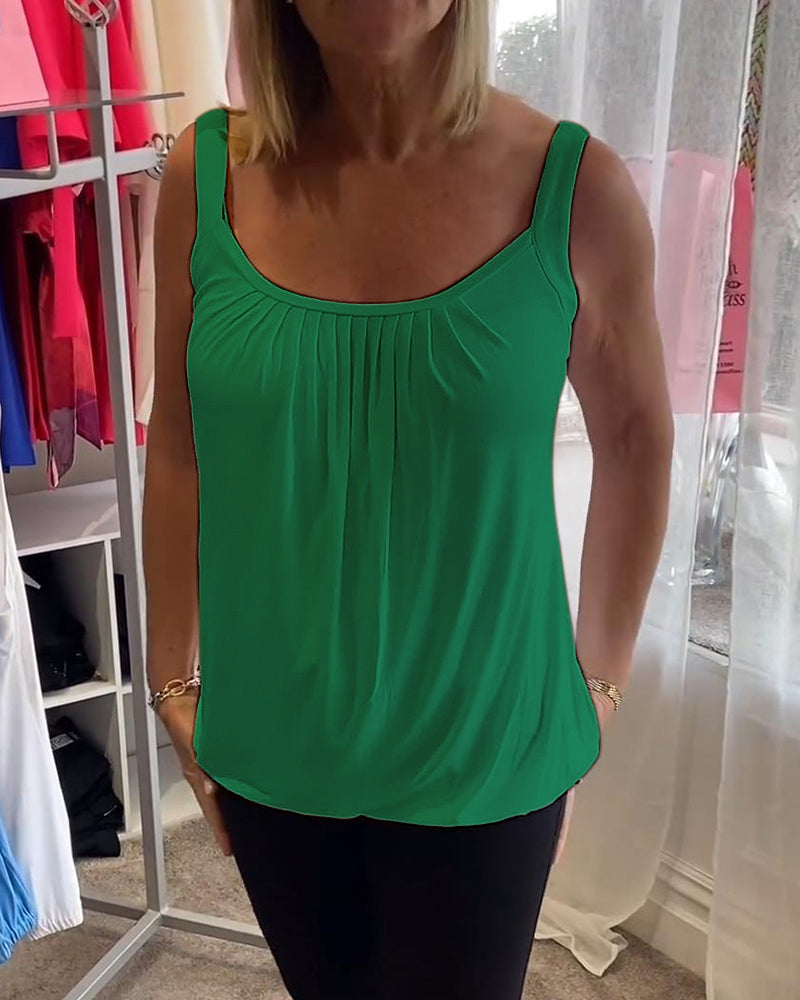 Hanner - Pleated Sleeveless Scoop Neck Tank Top