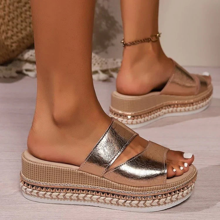 Arantza | Open Toe Metallic Platform Wedge Sandals