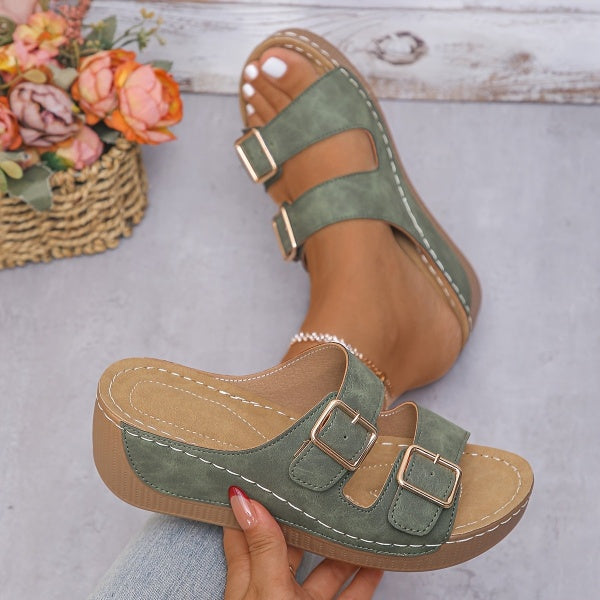 Zayira | Double Buckle Open Toe Wedge Sandals