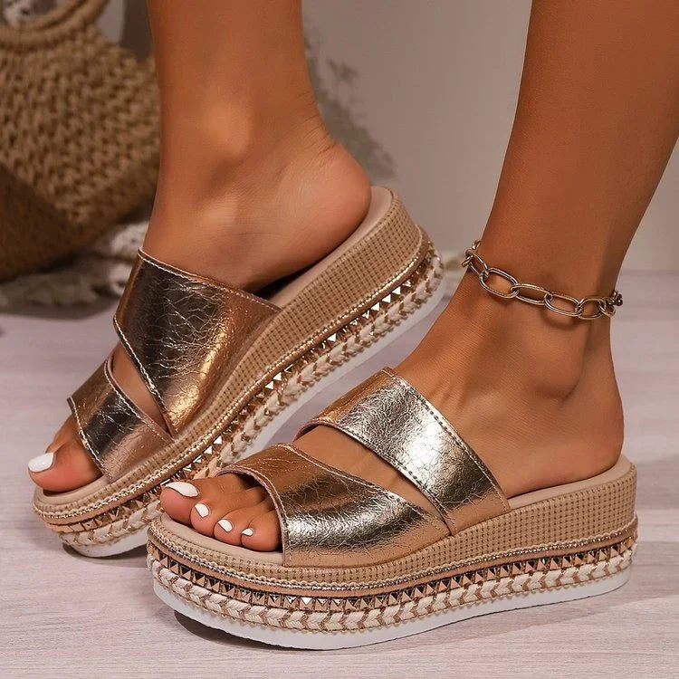 Arantza | Open Toe Metallic Platform Wedge Sandals