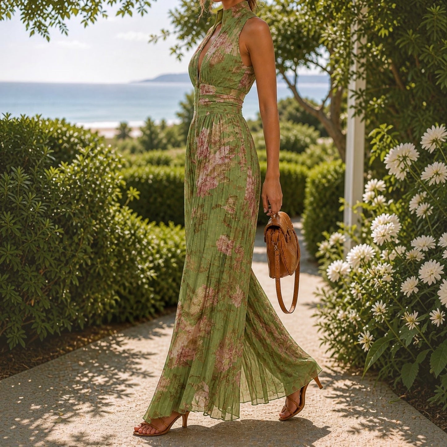 Lizzi | Jumpsuit Floral Pleated Halter Neck
