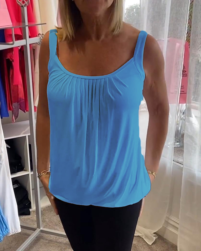 Hanner - Pleated Sleeveless Scoop Neck Tank Top