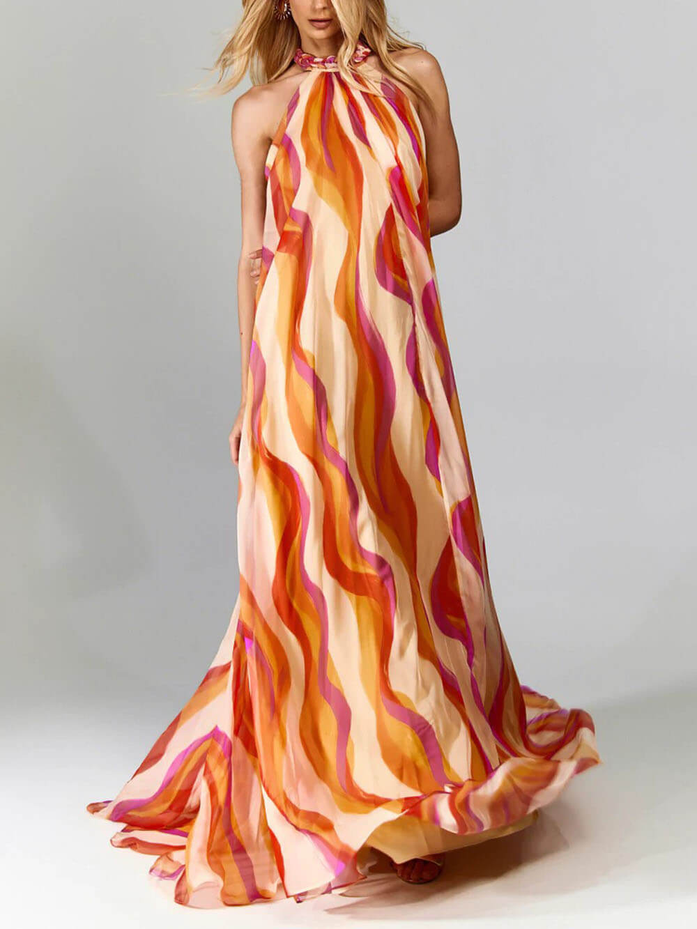 Marlyn | Abstract Print Halter Maxi Dress