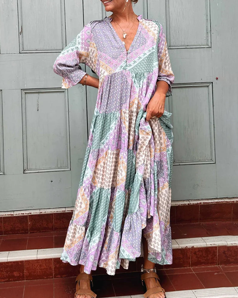 Gunilla | Maxi Dress Patchwork Print V-Neck