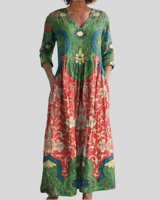 Bernadine | Floral V Neck Long Sleeve Maxi Dress