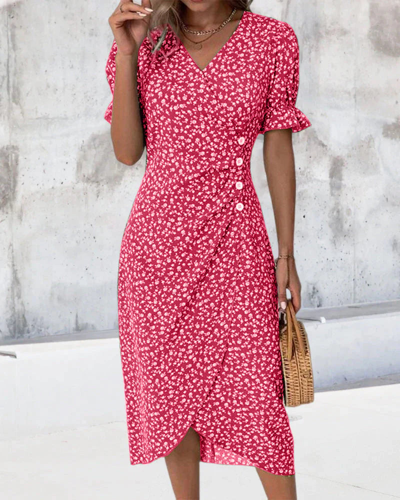 Tine | Floral V Neck Wrap Midi Dress