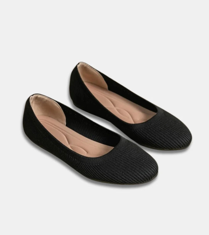 Alfia | Ballet Flats Ribbed Round Toe Slip Ons