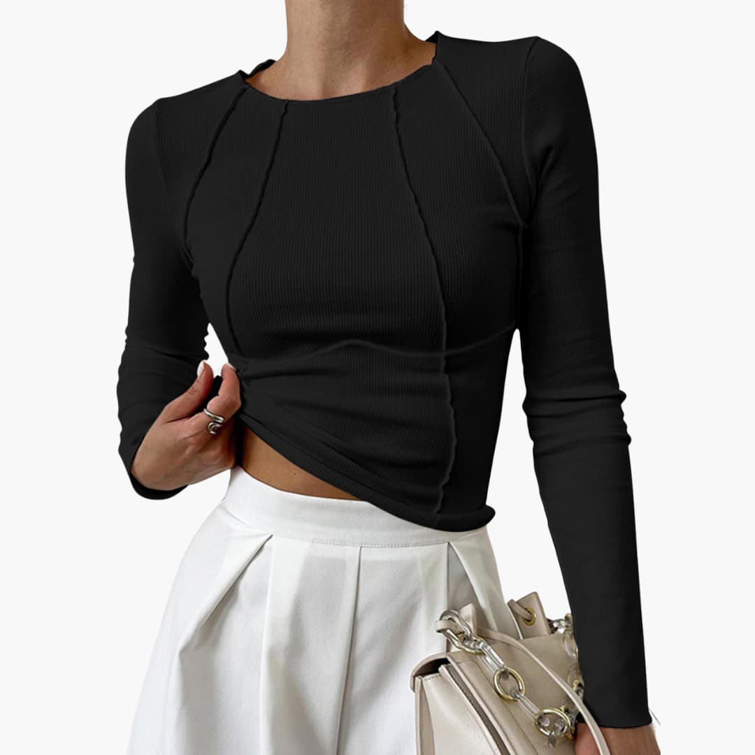 Roxanne | Ribbed Long Sleeve Exposed Seam Top