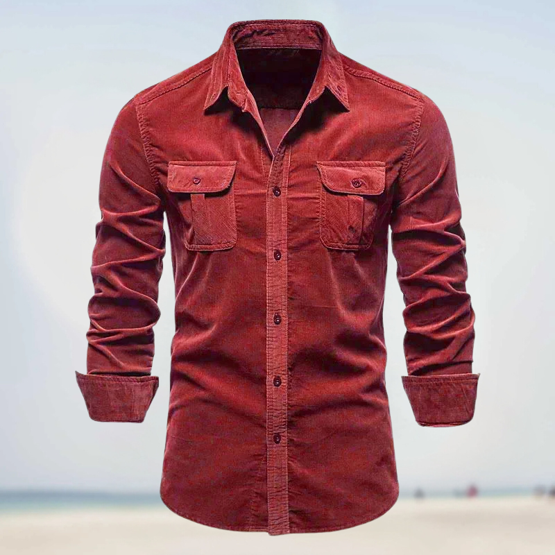 Folko - Corduroy Button Front Long Sleeve Shirt