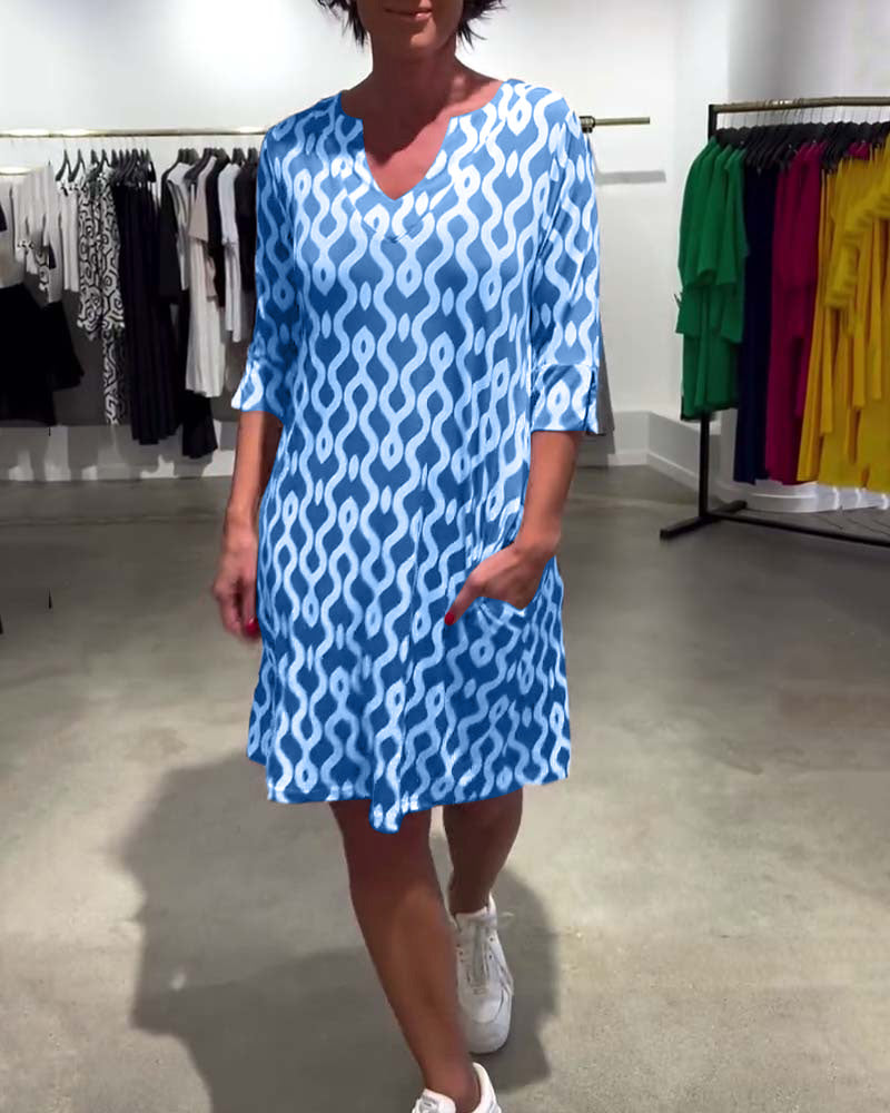 Jacqueline | Printed V-Neck Three-Quarter Sleeve Dress