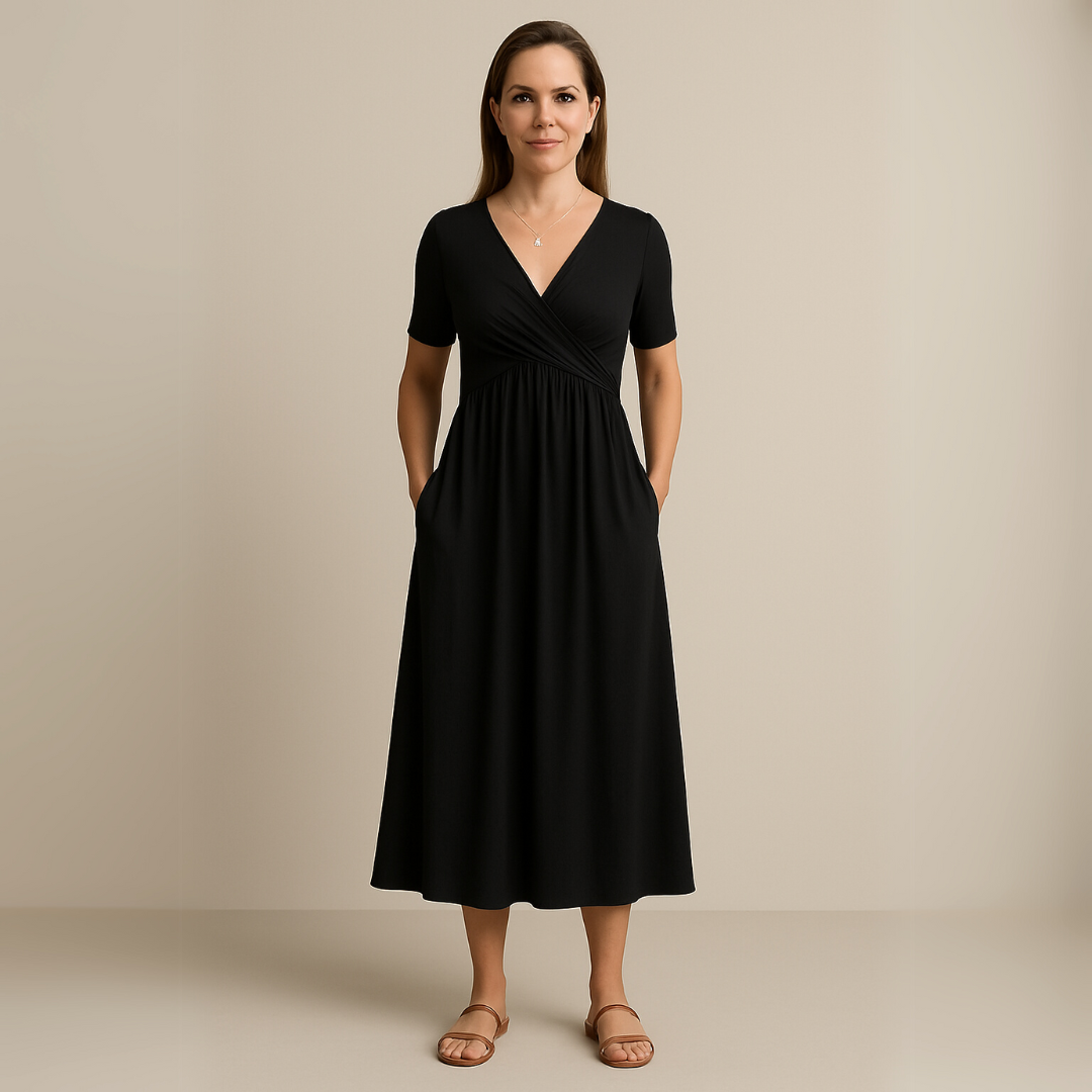Bridgett | Wrap Front Short Sleeve Midi Dress