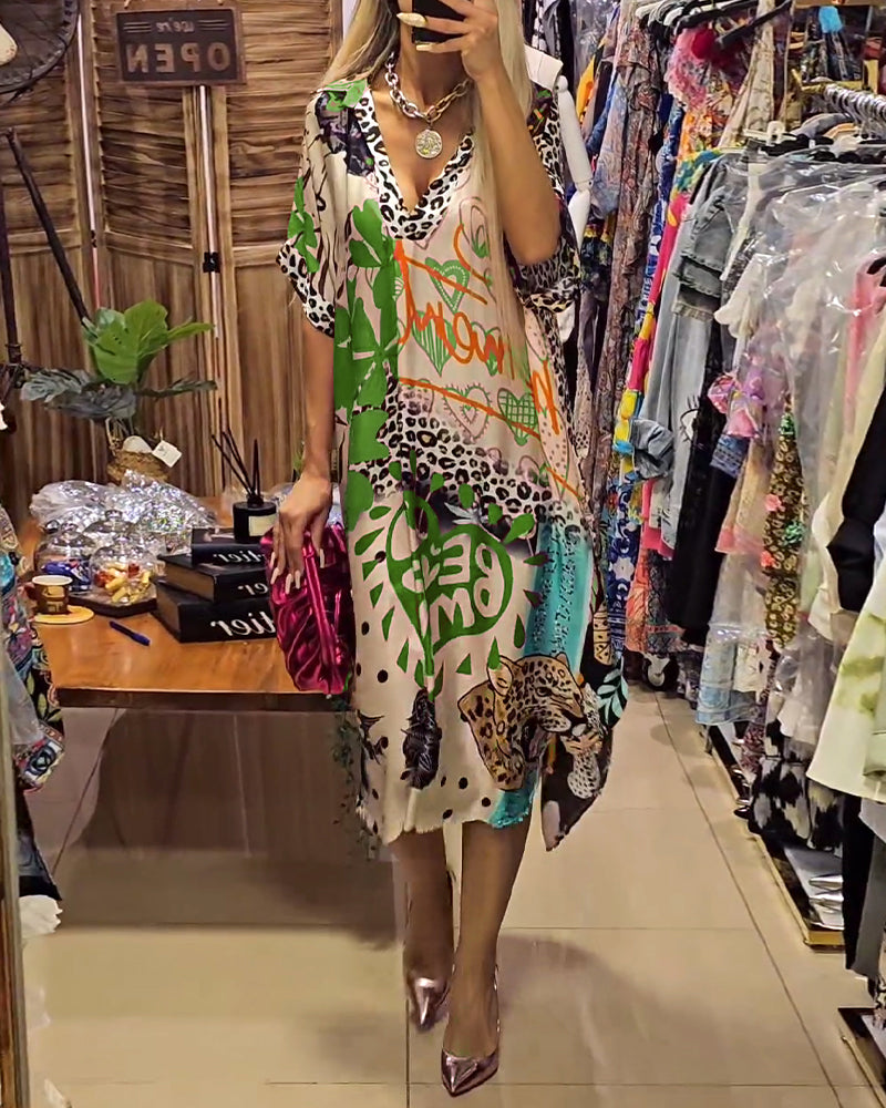 Marianna | Dress Multicolor V Neck Printed Kaftan