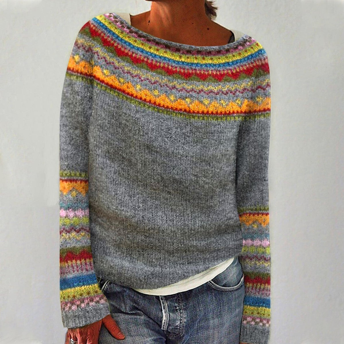 Svenja | Sweater With Patterned Yoke and Long Sleeves
