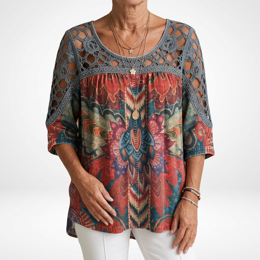 Steven | Tunic Top Floral Print Crochet Sleeve