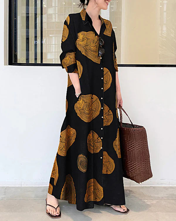 Poleska | Maxi Shirt Dress Abstract Print Button Front