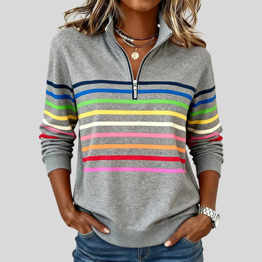 Evelyn | Sweatshirt Long Sleeve Half Zip Striped