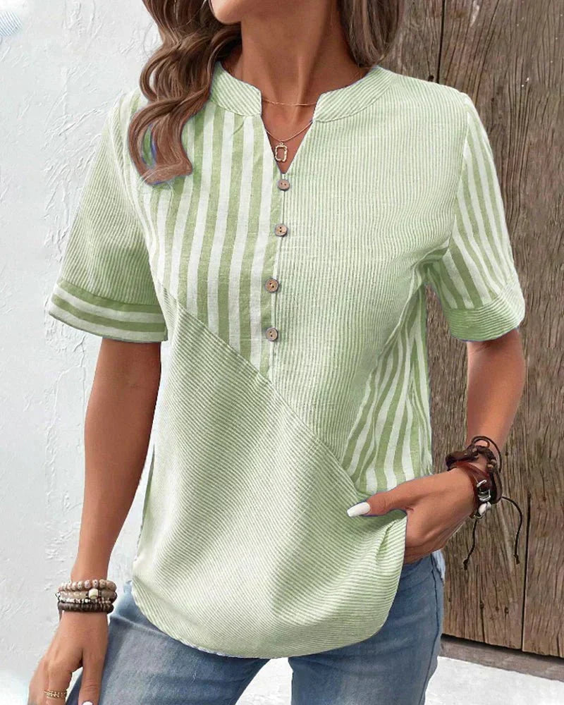 Monroe | Striped Short Sleeve Blouse with Buttons