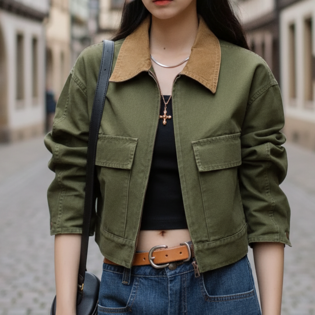 Leonelura | Canvas Jacket with Cord Collar and Patchwork