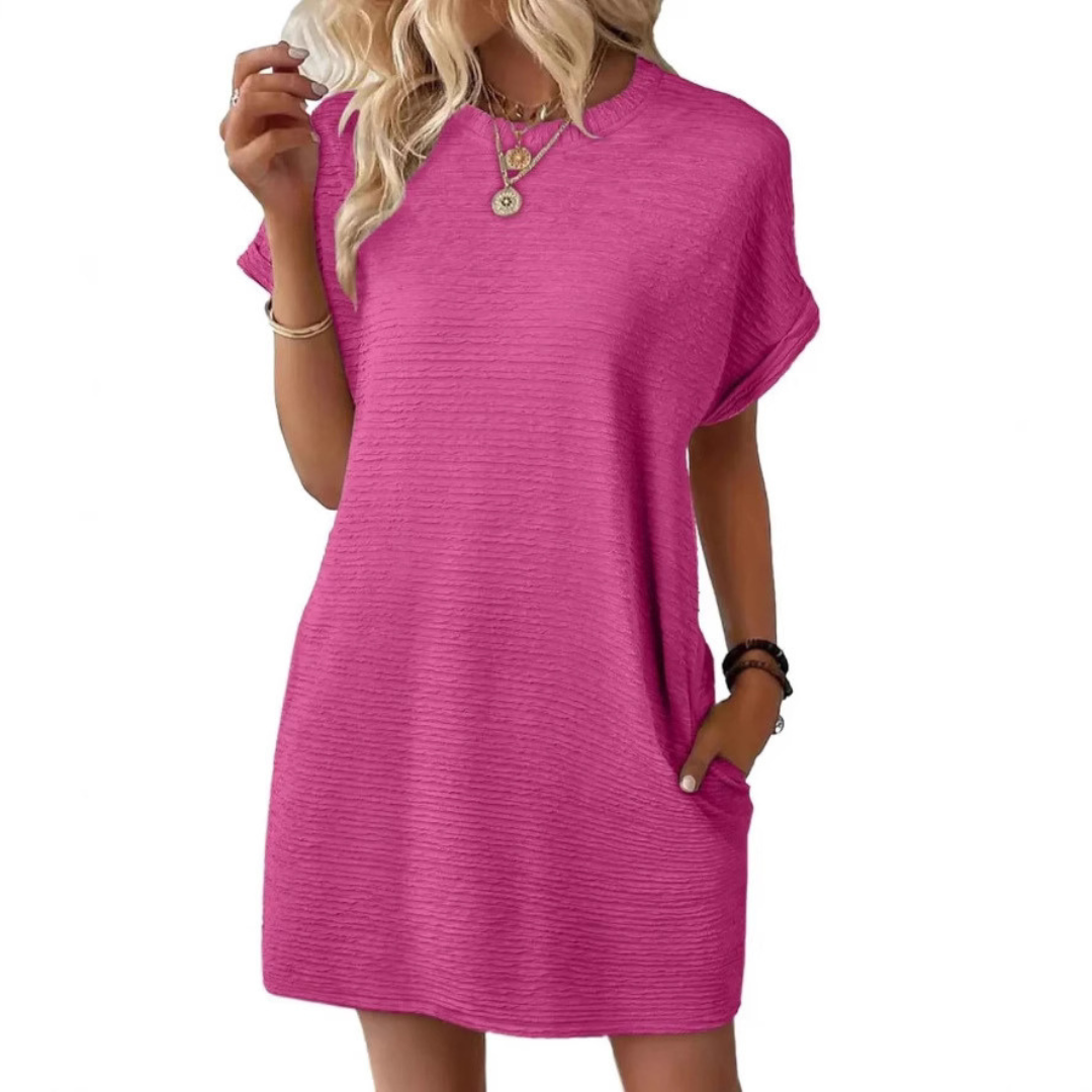 Elviaa - Textured Pocket Mini Dress Short Sleeve