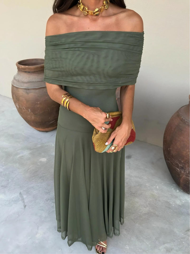 Dainia | Off Shoulder Sheer Hem Maxi Dress
