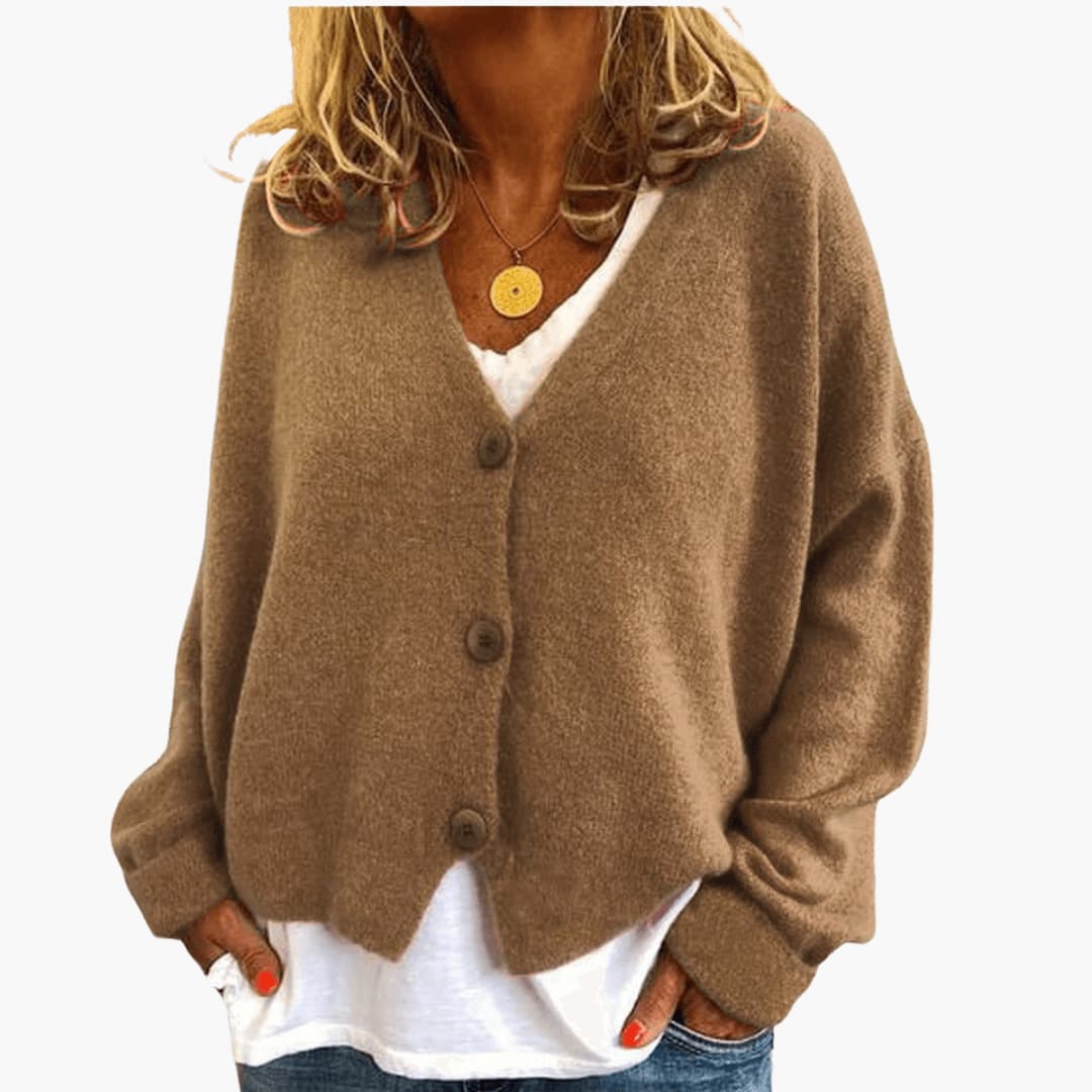 Lucrora | Long Sleeve Knitted Cardigan with Button Front