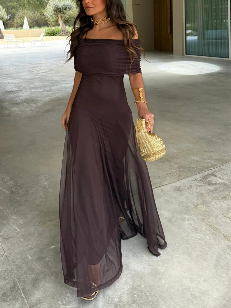 Dainia | Off Shoulder Sheer Hem Maxi Dress