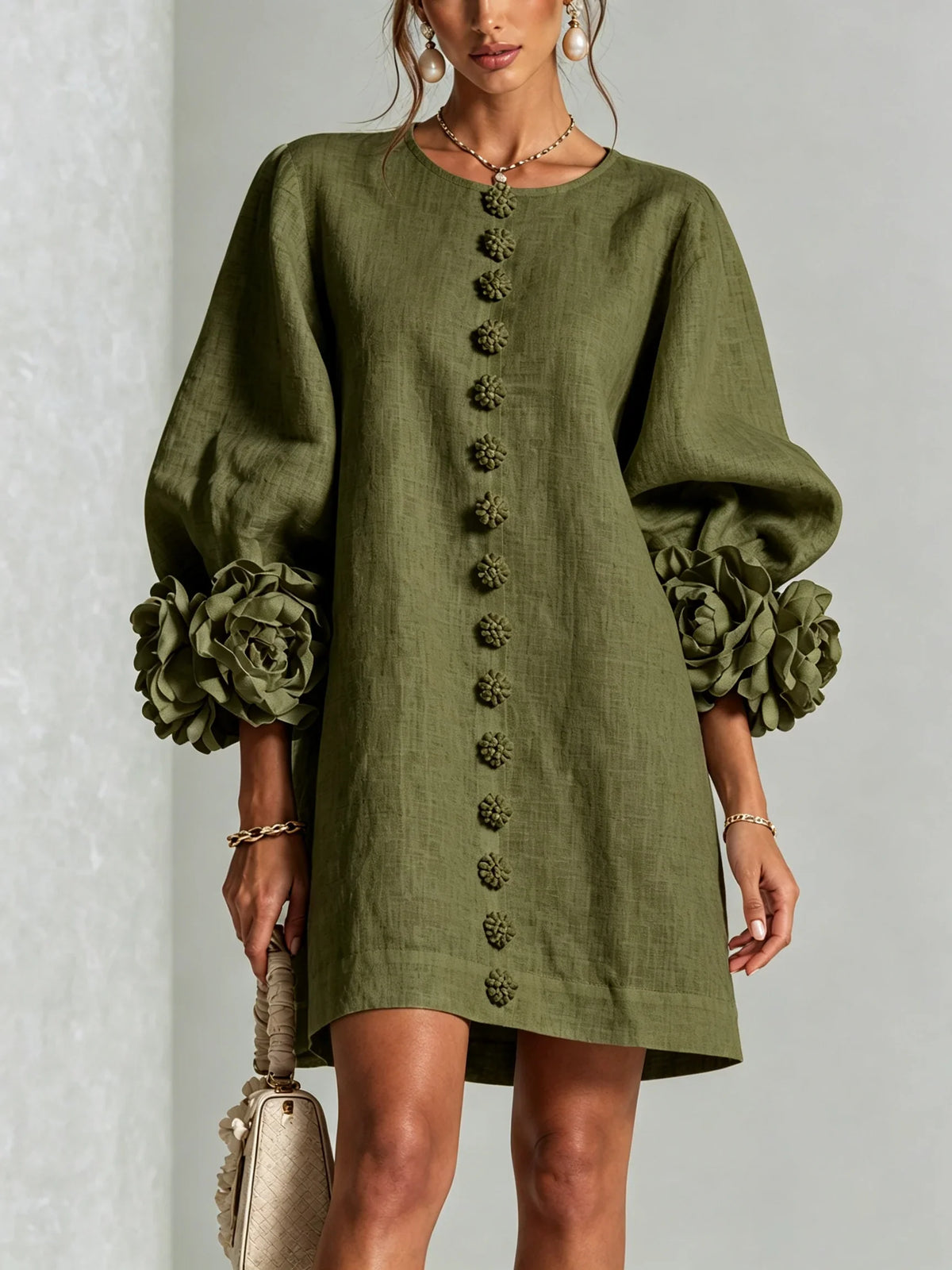 Nursel  | A-Line Mini Dress With Floral Cuffs