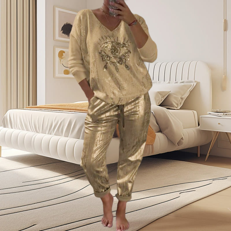 Ashley | Two-Piece Sequin Eye Motif Lounge Set