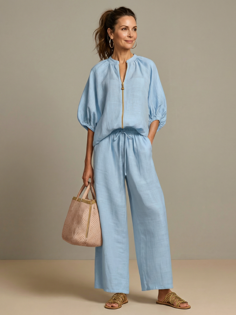 Sharina | Zip Front Wide Leg Pant Set