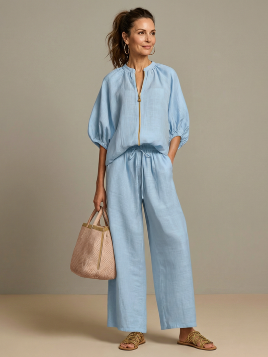 Sharina | Zip Front Wide Leg Pant Set