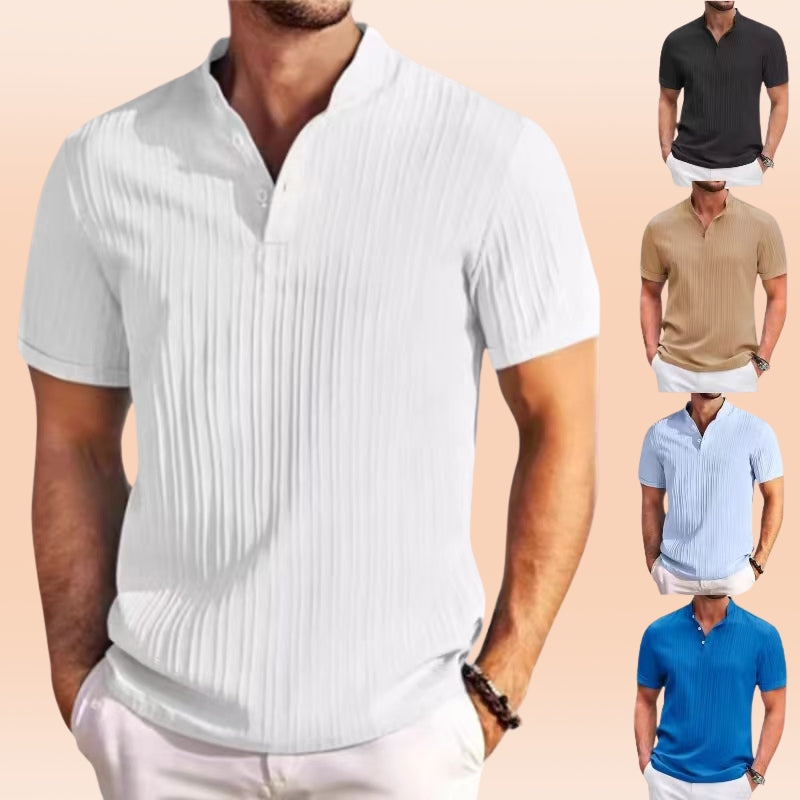 Estevez | Ribbed Short Sleeve Henley Shirt