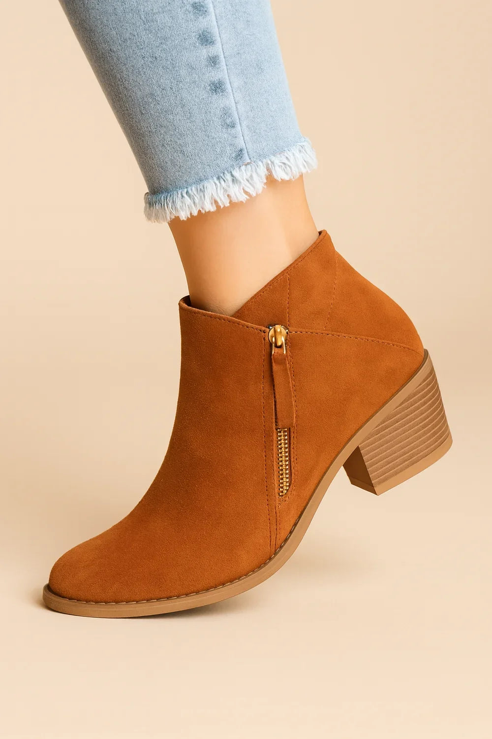 Krista | Boots Ankle Side Zip Block Heel Suede-Style