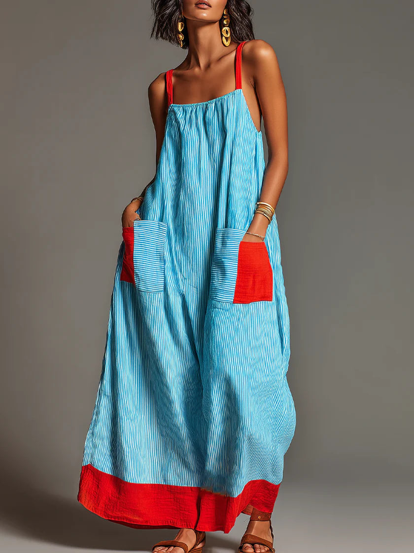 Sallina | Striped Maxi Dress With Red Contrast