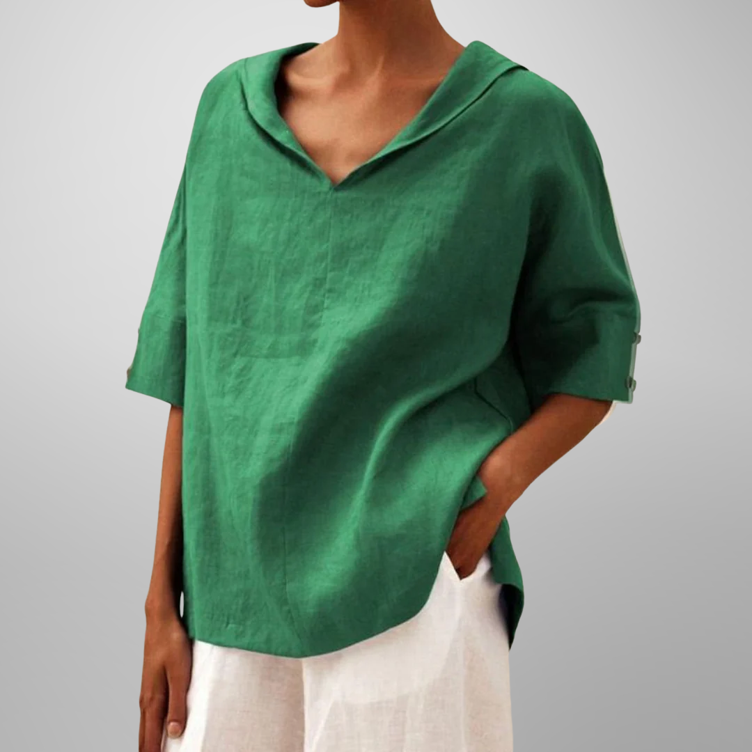 Alissa - Loose Fit V Neck Short Sleeve Blouse