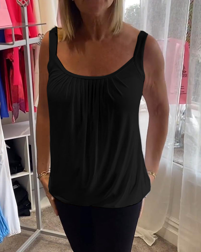 Hanner - Pleated Sleeveless Scoop Neck Tank Top