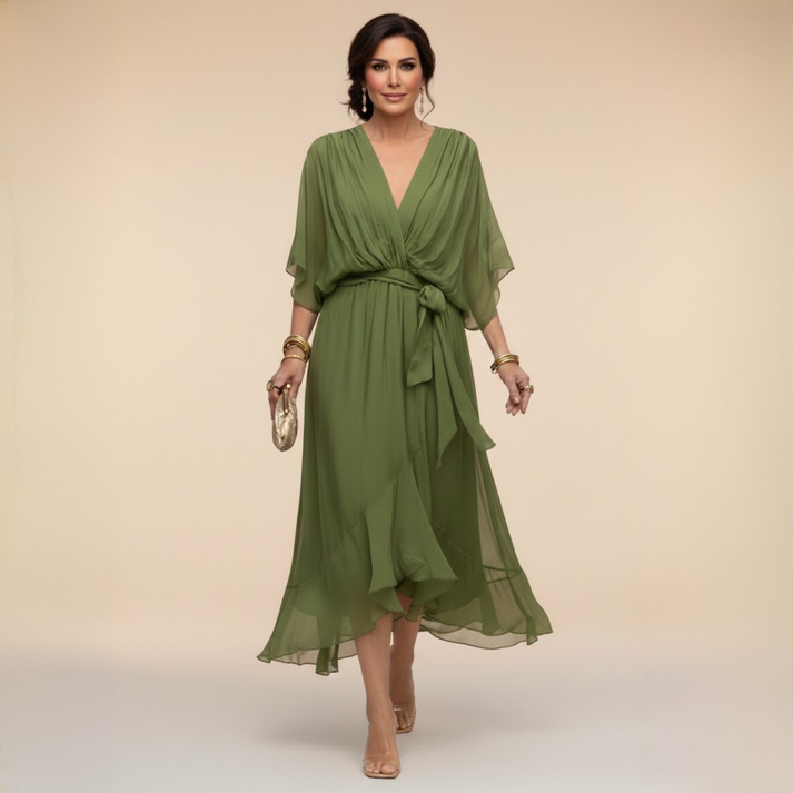 Harshani | Chiffon V Neck Midi Wrap Dress
