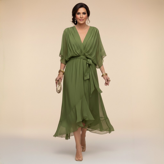 Harshani | Chiffon V Neck Midi Wrap Dress