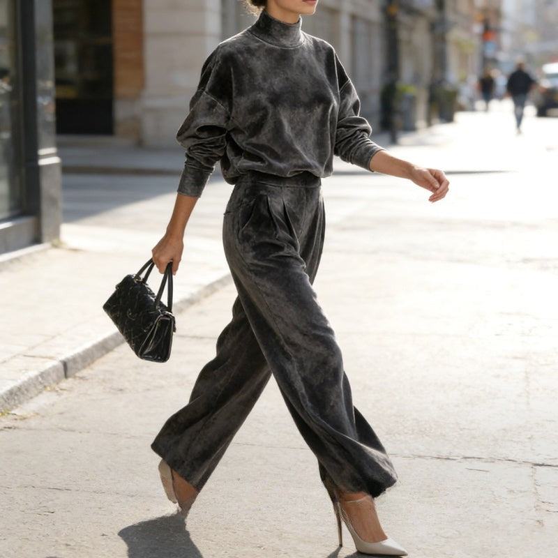 Lironah | Mock Neck Wide Leg Two Piece Set