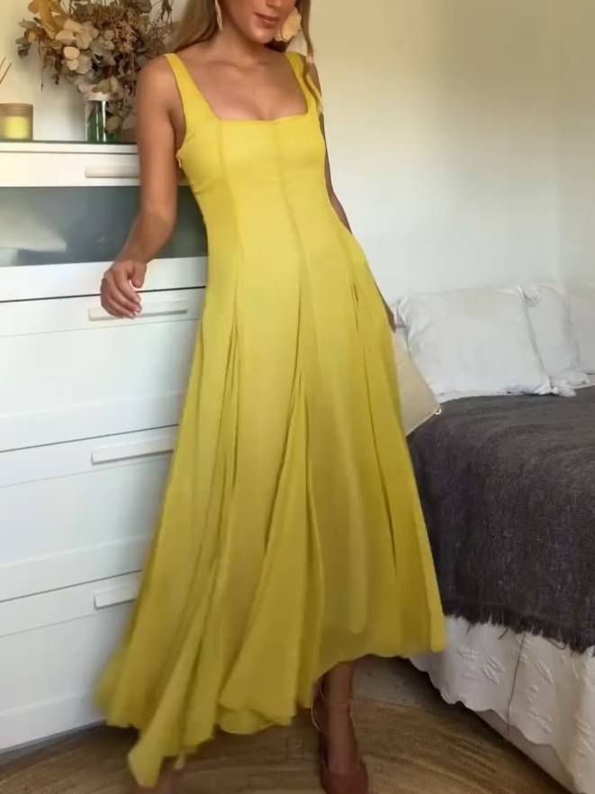 Solmaz | Yellow Square Neck Maxi Dress