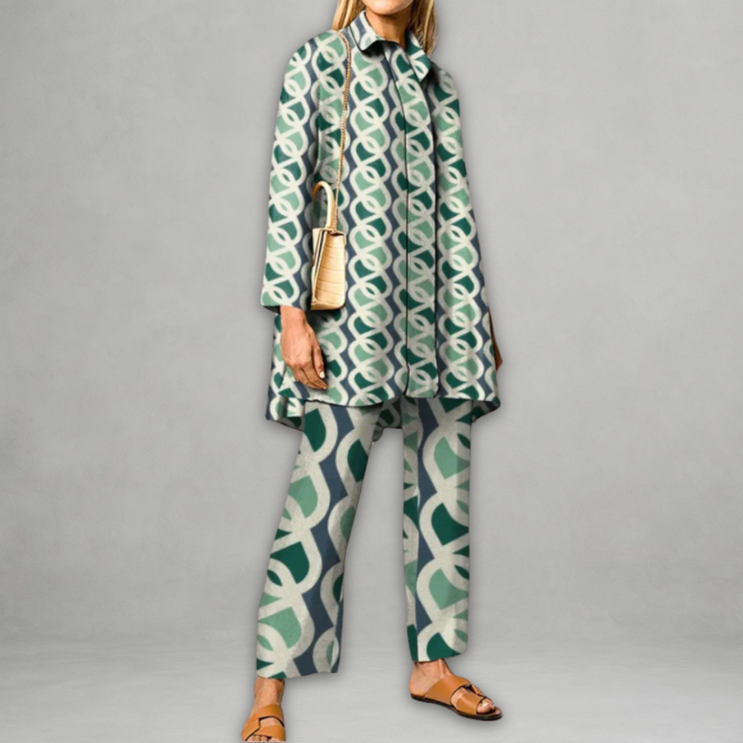 Claudette | Two Piece Geometric Tunic Pants Set