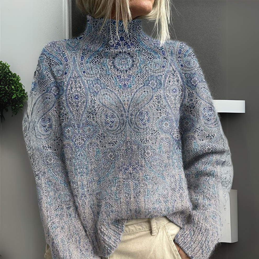 Rasha | Mock Neck Printed Knit Sweater