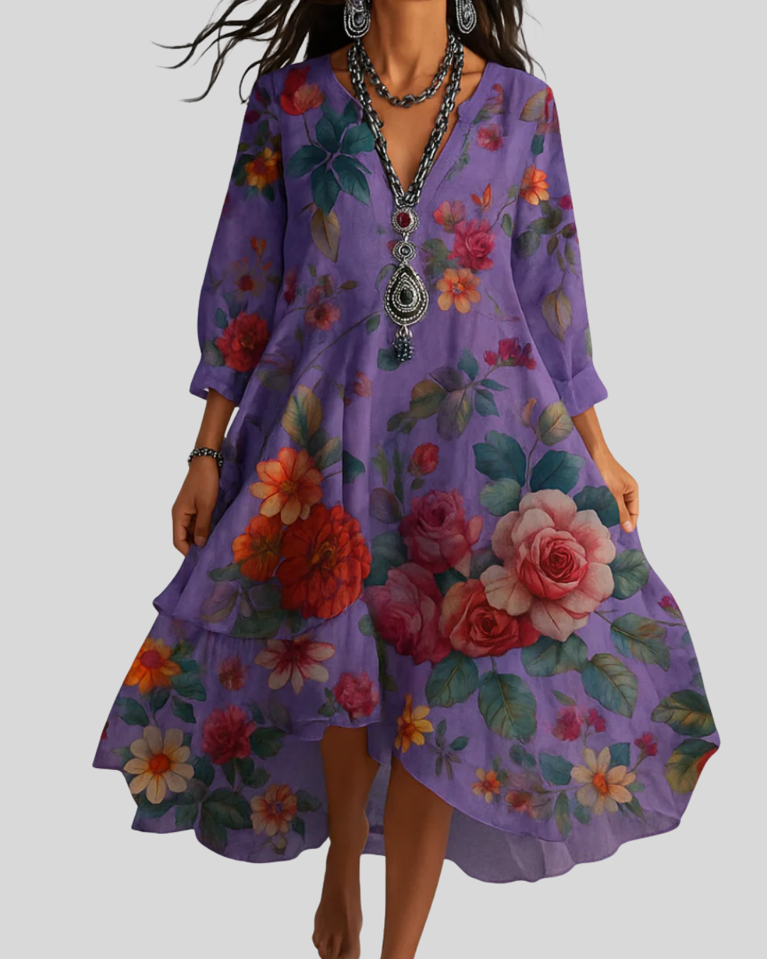 Debra | Multicolor Polka Dot V-Neck Dress