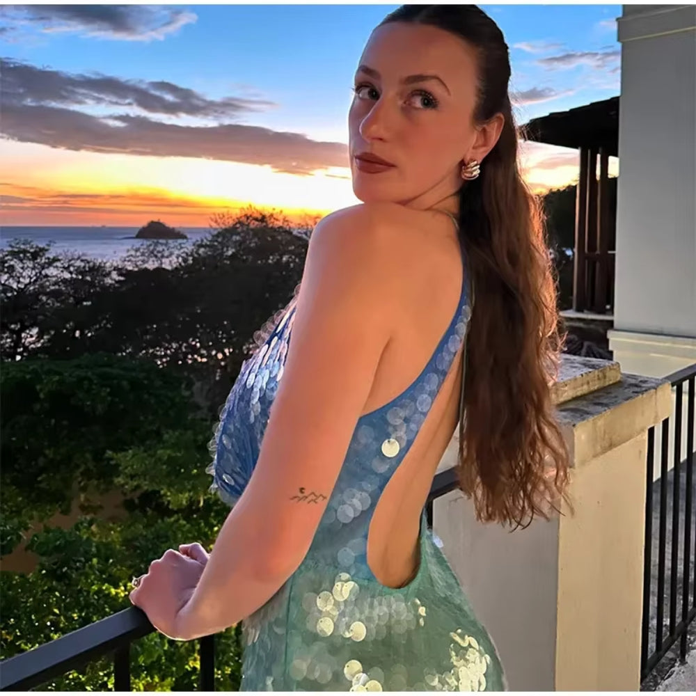 Baillie | Sequin Halter Mini Dress Blue